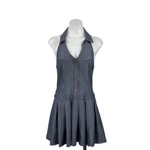 City Studio Collared Pleated Button Mini Halter Tank Flare A-Line Shirt Dress S